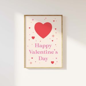Tranh treo tường Happy Valentines Day Print  Digital Art Download  Cute Heart Print  Retro Valentine's Wall Art
