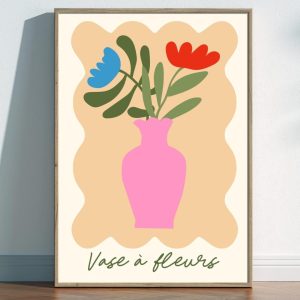 Tranh treo tường Matisse Style Floral Poster, Vase à Fleurs Print, French Wall Art, Pink Vase Flower Art
