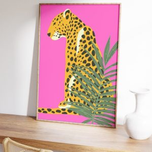 Tranh treo tường Pink Retro Leopard Print - Retro Art, Bright Bold, Leopard Cheetah, Colourful Tropical Poster