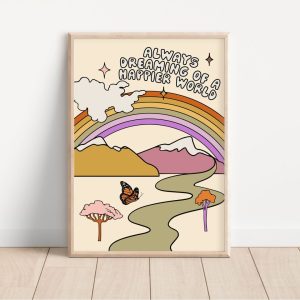 Tranh treo tường Positive Happy World Retro Print - Retro Art, Groovy, 1970's, Retro Bohemian, Colourful