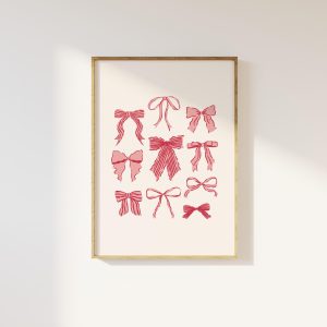 Tranh treo tường Valentines Bows Wall Art, Digital Art Download, Whimsical Valentine Print, Aesthetic Girly Wall Art