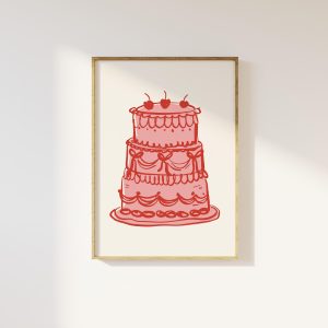 Tranh treo tường Vintage Cake Print, Digital Art Download, Cute Valentine's Decor, Aesthetic Wall Art