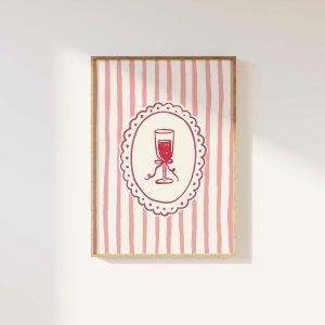 Tranh treo tường Vintage Champagne Wall Art, Digital Art Download, Coquette Bar Cart Print, Aesthetic Wall Art