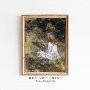 Tranh treo tường Vintage Girl Painting Digital Download  Antique Nursery Wall Art  Girls Room Wall Decor