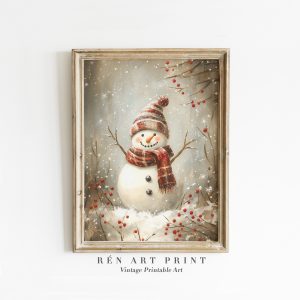 Tranh treo tường Vintage Snowman Painting  Printable Wall Art  Nursery Holiday Wall Decor