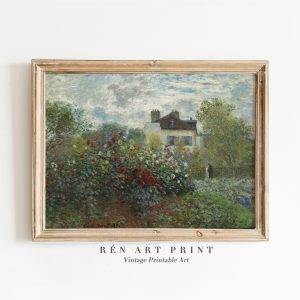 Tranh treo tường Vintage Spring Wall Art  Claude Monet Print  Garden with Dahlias  Monet Painting