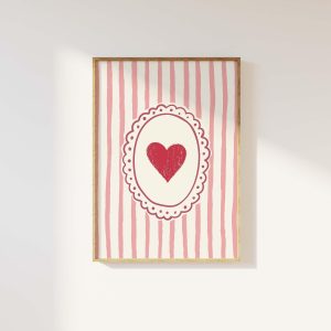 Tranh treo tường Vintage Valentines Wall Art, Digital Art Download, Whimsical Heart Print, Aesthetic Wall Art