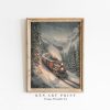 Tranh treo tường Vintage Winter Train Print  Antique Christmas Wall Art  Winter Landscape Painting