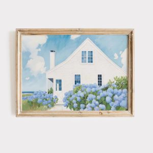 Tranh treo tường Beach Cottage Painting Coastal Hydrangeas Wall Art