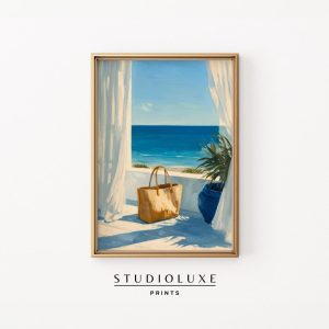 Tranh treo tường Beach Patio Painting - Coastal Wall Art