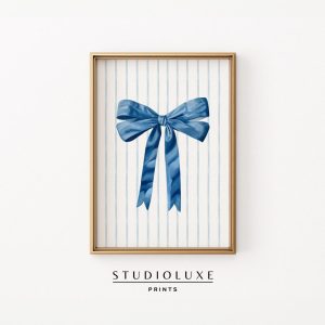 Tranh treo tường Blue Bow Wall Art Coquette Nursery Decor