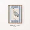 Tranh treo tường Blue Heron Wall Art, Coastal Bird Print, French Nautical Stripe Decor