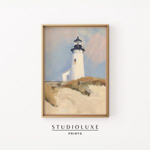 Tranh treo tường Coastal Lighthouse Art Print Minimalist Beach House Decor
