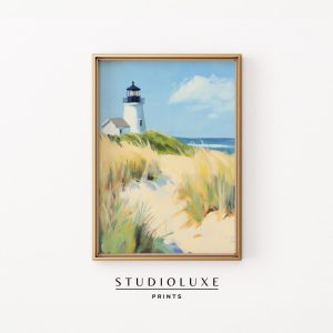 Tranh treo tường Coastal Lighthouse Painting - Nautical Printable Wall Art