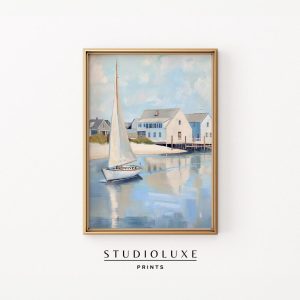 Tranh treo tường Coastal Sailboat Painting Beachy Wall Art