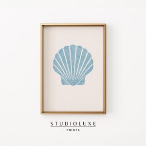 Tranh treo tường Coastal Seashell Printable Wall Art - Soft Blue Shell Decor