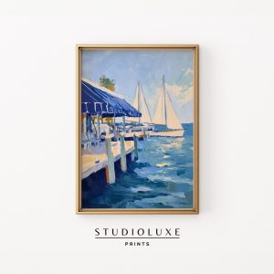 Tranh treo tường Coastal Wall Art Dockside Painting