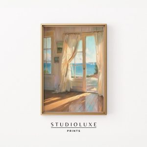 Tranh treo tường Coastal Window View Painting Beach House Decor