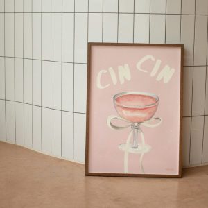 Tranh treo tường Coquette Ribbon Bows Digital Wall ArtPoster, Trendy Cin Cin Print, Champagne Print, Cocktail Print