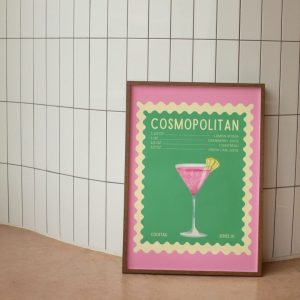 Tranh treo tường Cosmopolitan Wall Print, Funky Cocktail Wall Decor, Bar cart Digital Download Print