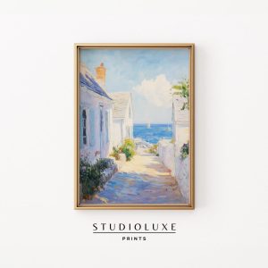 Tranh treo tường Cottagecore Coastal Lane Painting - Serene Impressionist Beach Scene