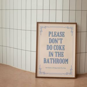 Tranh treo tường Don't Do Coke In the Bathroom Wall Print, Digital Download Print, Pastel Pink Wall Decor