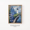 Tranh treo tường East Coast Lighthouse Print Hydrangea Coastal Canal Painting
