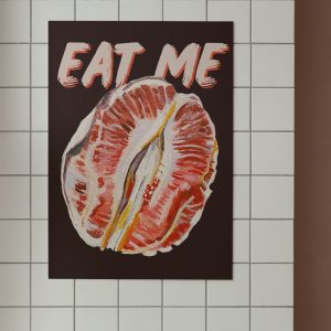 Tranh treo tường Eat Me Digital Wall Print, Cute Kitchen Art Print, Citrus Grapefruit Poster, Funny Kitchen Wall Art Decor