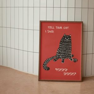 Tranh treo tường Funny Black Cat Poster Cute Cat Digital Print Kitten Illustration Cat Lover Gift Cat Lady Gift Feline Wall Decor