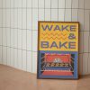 Tranh treo tường Funny Wake and Bake Wall Print, Kitchen Wall Art, Baker Gift, Retro Digital