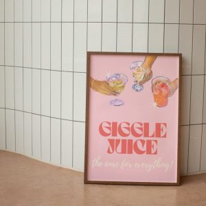 Tranh treo tường Giggle Juice Wall Print, Pink Cocktail Wall Art, Bar Cart Decor, Retro Wall Print