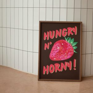 Tranh treo tường Hungry Horny Strawberry Wall Print, Funny Wall Art, Kitchen Wall Decor