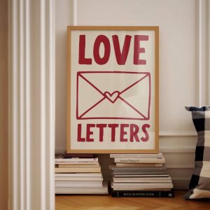 Tranh treo tường Love Letters Digital Print, Mid Century Print, Aesthetic Wall Art, Trendy Red Print