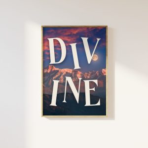 Tranh treo tường Divine Typography Aesthetic Mountains Print - Moon Above Mountains Pink Purple Calm Zen Peaceful Aesthetic