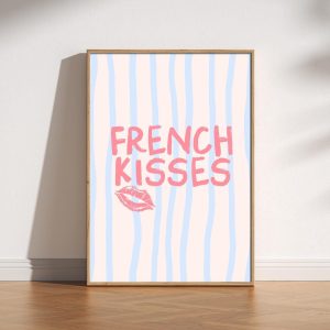 Tranh treo tường French Kisses Stripy Print, Coquette Preppy Girly, Romantic Trendy Cutesy Preppy Bedroom Poster