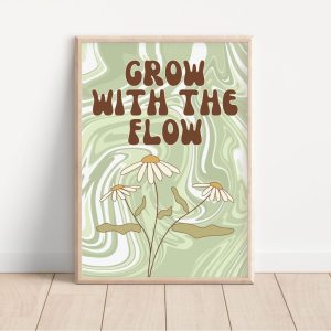 Tranh treo tường Grow With The Flow Daisy Print - Y2K Decor 90s Decor, Pastel Aesthetic Swirls, Trendy Uni Dorm Decor