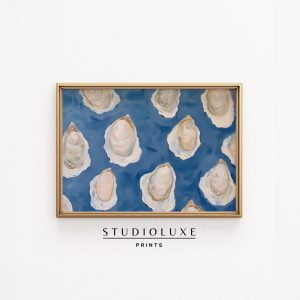 Tranh treo tường Oyster Shell Art Print Coastal Blue Nautical Decor