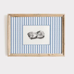 Tranh treo tường Oyster Sketch Print Vintage Coastal Art, Blue Stripe