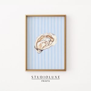Tranh treo tường Oyster Vintage Painting Beachy Blue Striped Wall Art