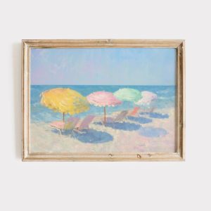 Tranh treo tường Pastel Beach Umbrella Art Print Coastal Summer Decor