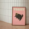 Tranh treo tường Pink Toast Cat Wall Print, Black Cat Wall Art, Cat Lover Gift, Digital Download Prints