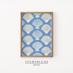 Tranh treo tường Seashell Vintage Painting Beachy Blue Wall Art