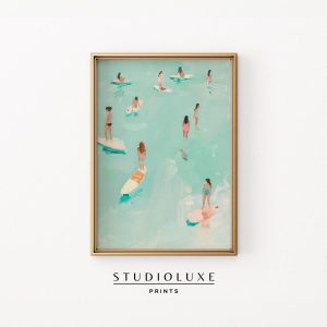 Tranh treo tường Surfer Girls Painting Pink Beachy Coastal Art