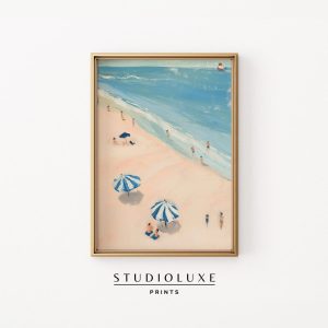 Tranh treo tường Vintage Beach Scene Oil Painting Art Print Coastal Decor