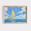 Tranh treo tường Yellow Sailboat Painting Coastal Nautical Wall Art