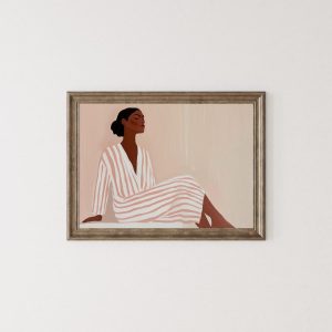 Tranh treo tường Abstract Black Woman with Stripped Dress  Contemporary Artwork  Elegant Abstract
