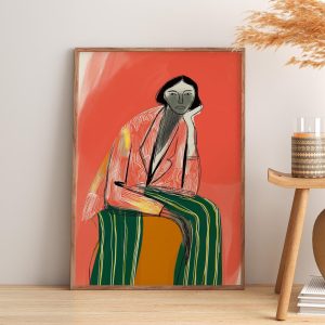 Tranh treo tường Abstract Striped Woman Poster  Modern Female Portrait  Stripe Expressionist Woman
