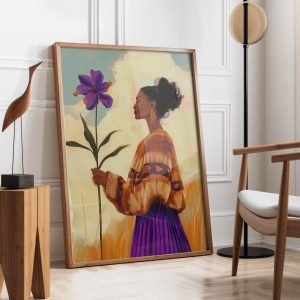 Tranh treo tường Afro Woman with Flower Modern Afrocentric Wall Decor  Contemporary Artwork