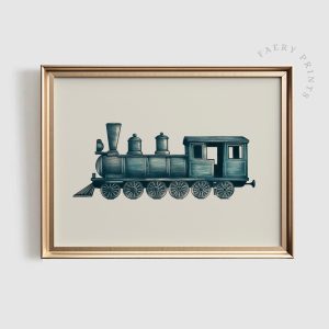 Tranh treo tường Antique Train Print  Vintage PRINTABLE Wall Art  Green Train Nursery Print  Boy Toddler Room