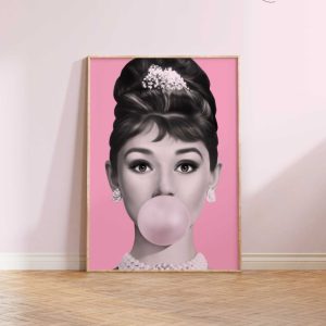 Tranh treo tường Audrey Hepburn Bubble Gum ,Fashion Print Logo INSTANT DOWNLOAD
